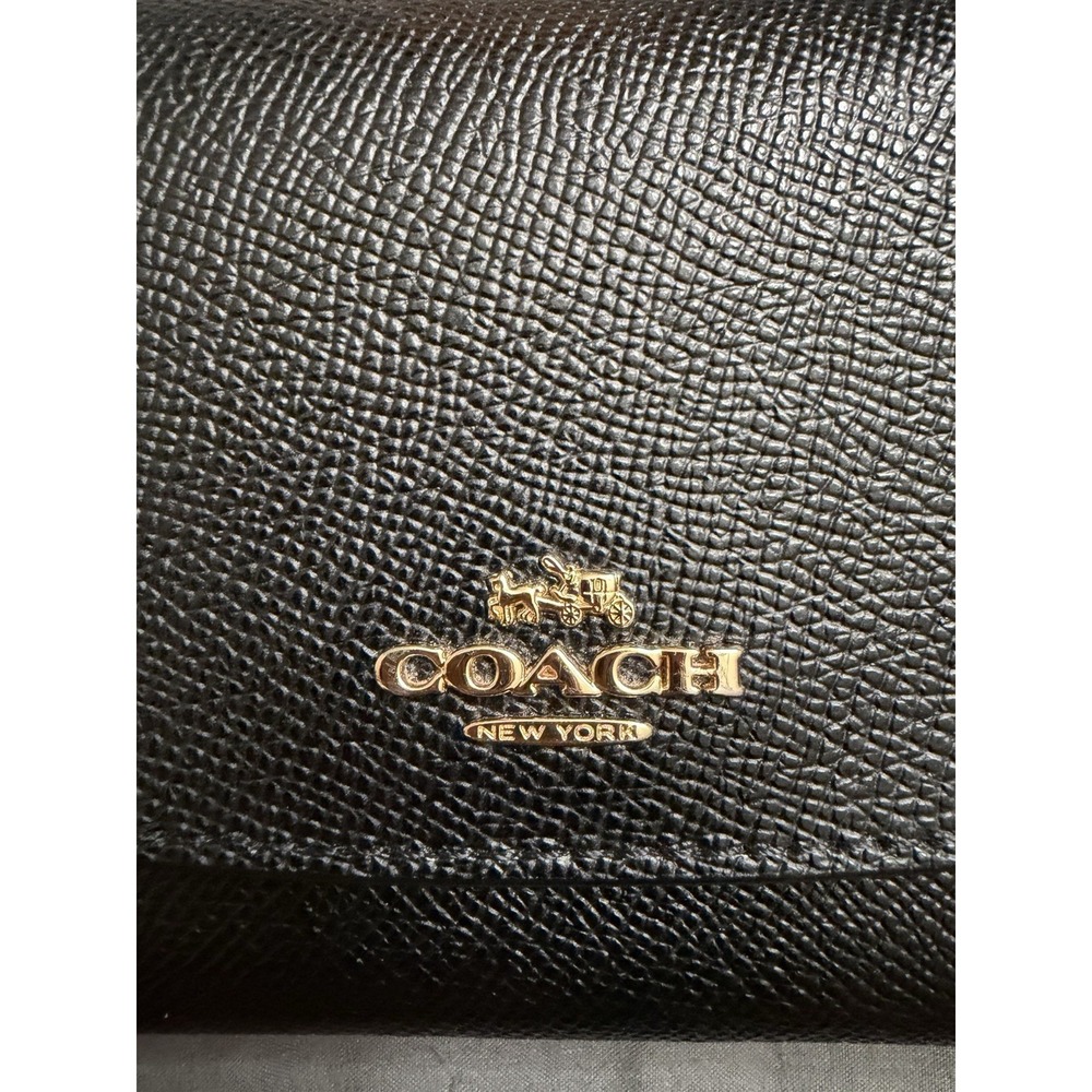 Coach Slim Black Crossgrain Leather Envelope Clutch Wallet Gold Logo - Picture 3 of 11